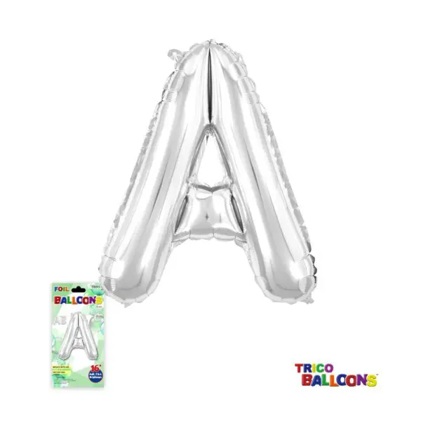 A silver balloon that is shaped like an a.