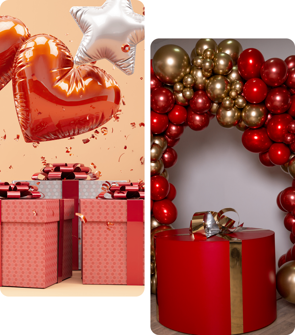 A red heart balloon and some other items